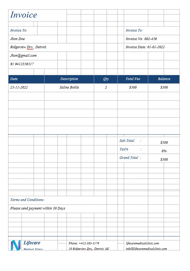 Simple Clinic Invoice Template PSD template